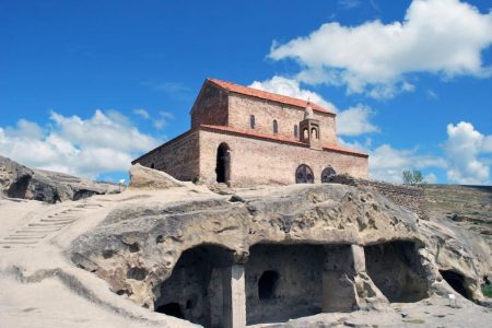 Uplistsikhe ancient cave city carved into rock cliffs